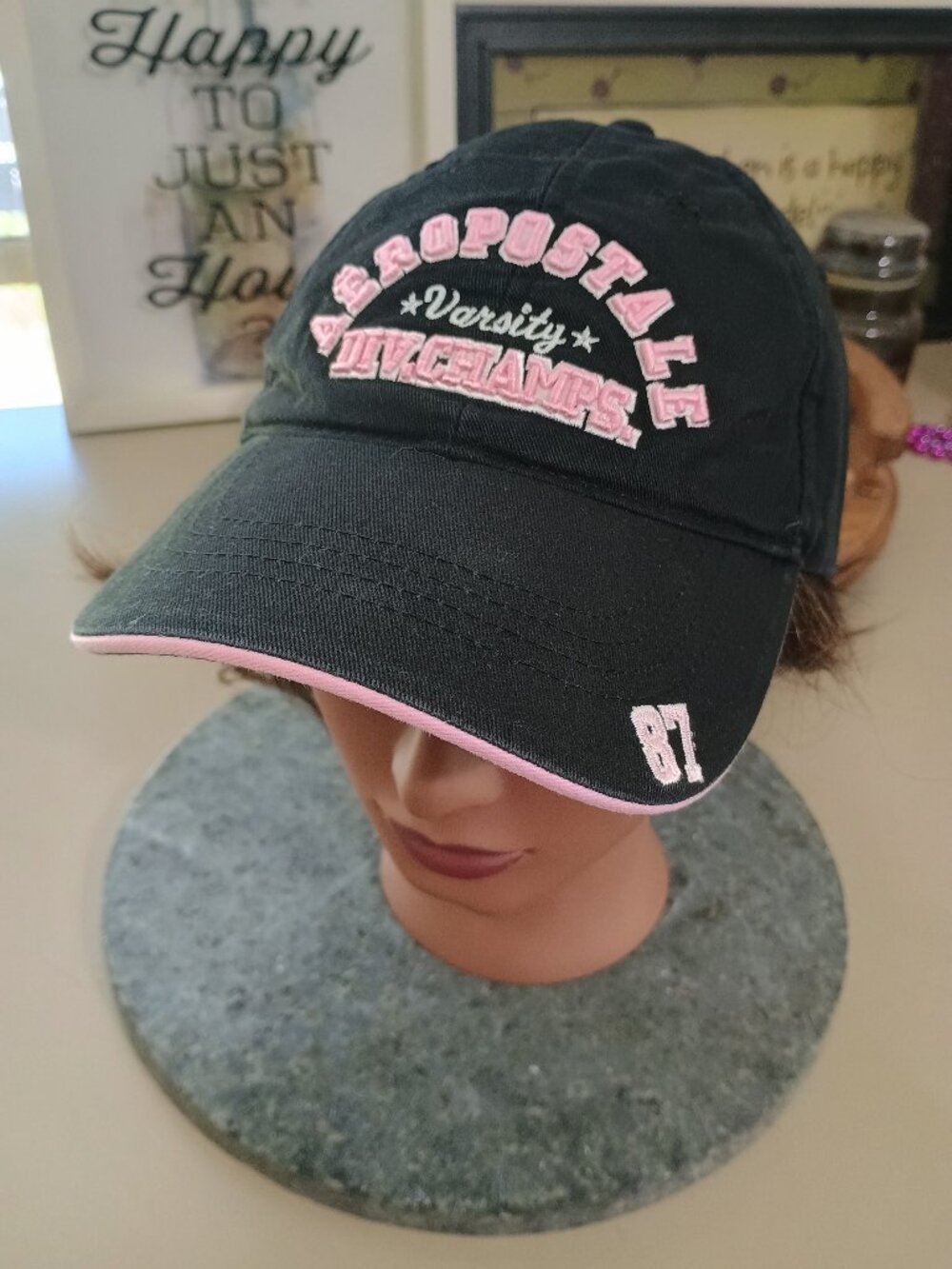 Vintage Aeropostale Varsity Div. Champs Ball Cap Black & Pink.
